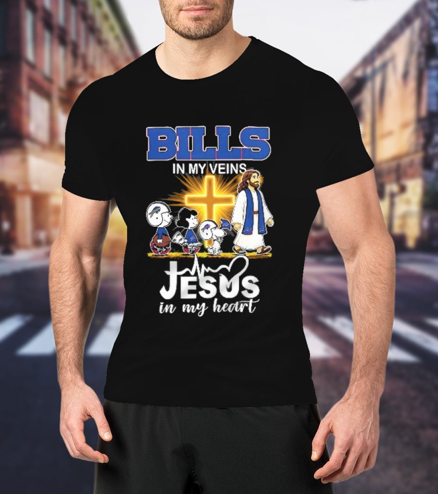 Bills In My Veins Jesus In My Heart Cartoon Characters Walking Cross T-Shirt