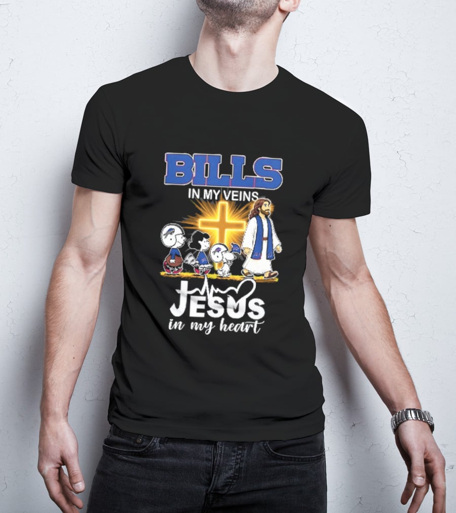 Bills In My Veins Jesus In My Heart Cartoon Characters Walking Cross T-Shirt