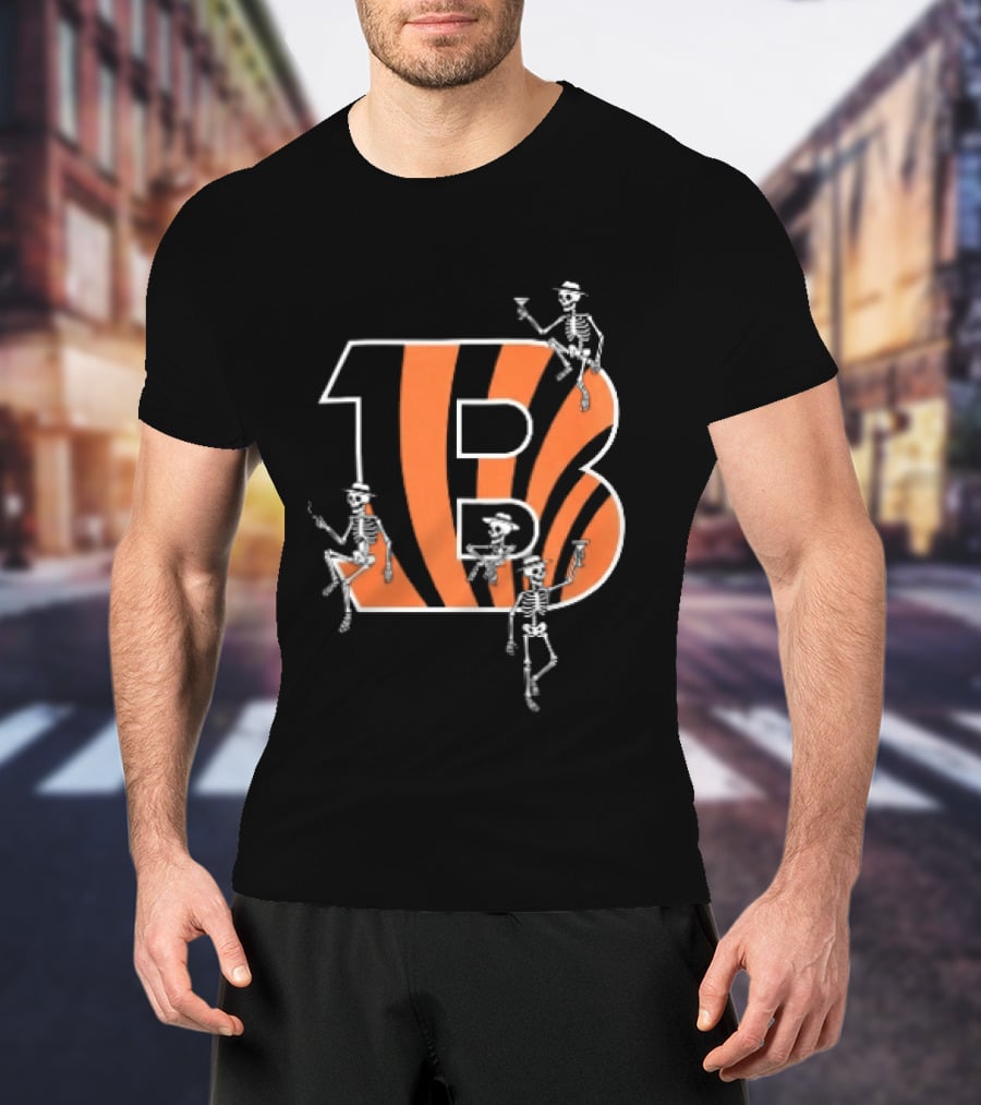 Cincinnati Bengals Party Skeletons Logo B With Stripes T-Shirt