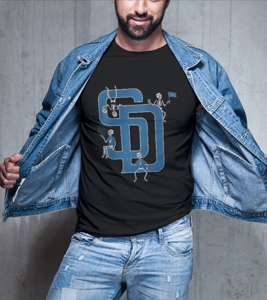 Detroit Lions San Diego Padres MLB Skeletons Interlocking SD T-Shirt