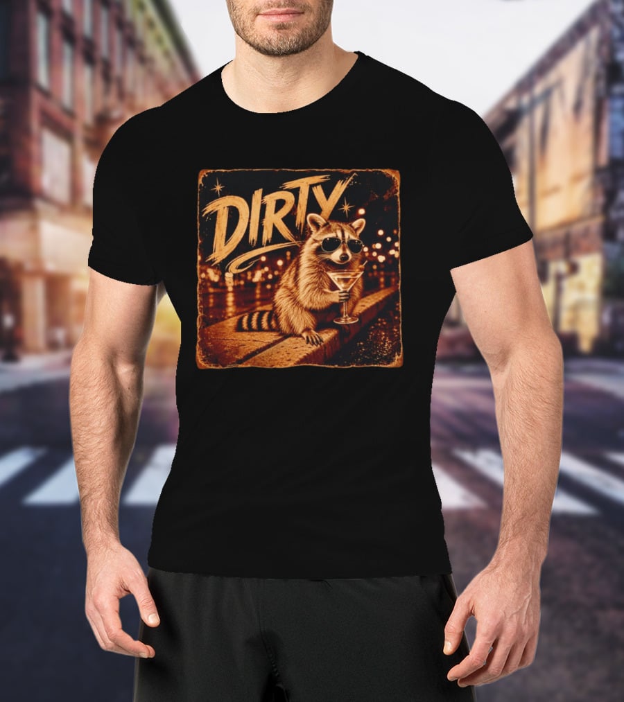 DIRTY Raccoon With Martini And Sunglasses In Night Scene T-Shirt
