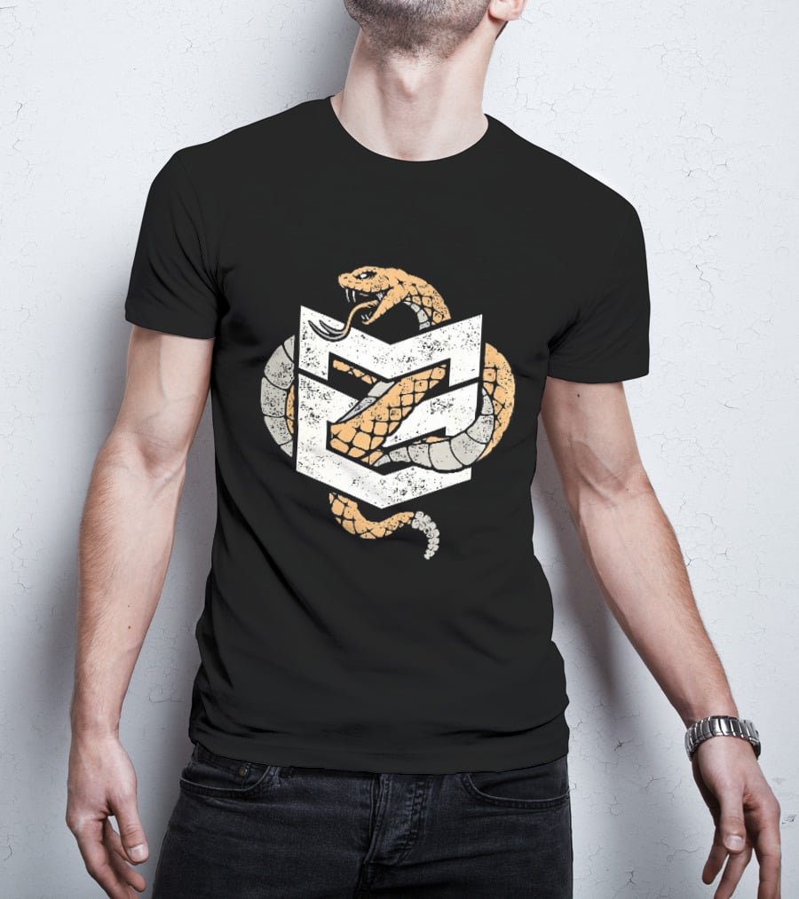 Distressed Rattlesnake Coiled Through Geometric T-Shirt