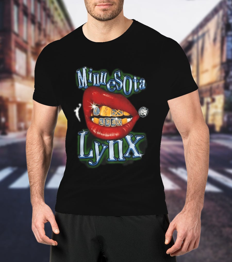 Minnesota Lynx Red Lips Gold Grillz Chrome Lettering WNBA T-Shirt