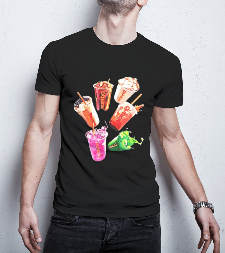 Dunkin Colorful Iced Coffee Beverages Splash With Straws T-Shirt