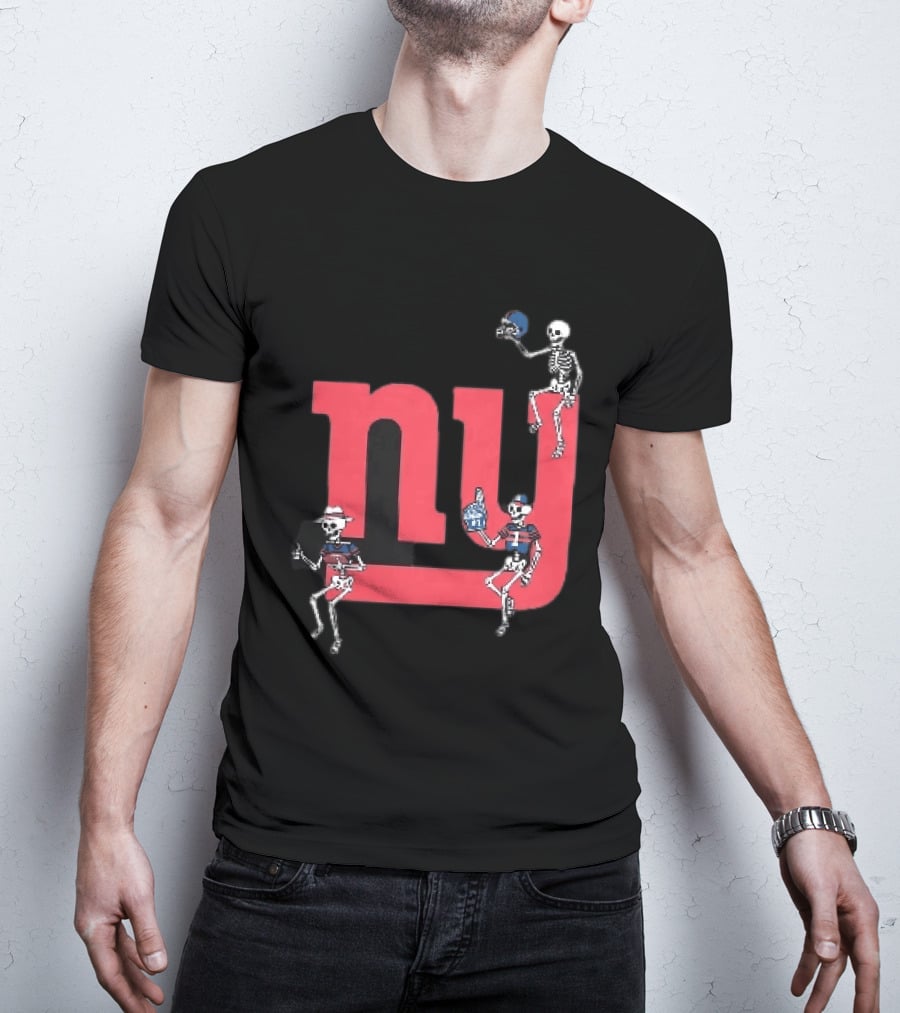 New York Giants Skeletons Dance With Football Helmets T-Shirt