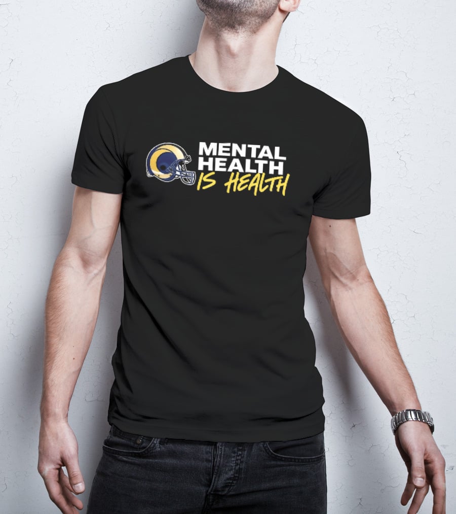 Los Angeles Rams Mental Health Is Health Gold Helmet Horn T-Shirt