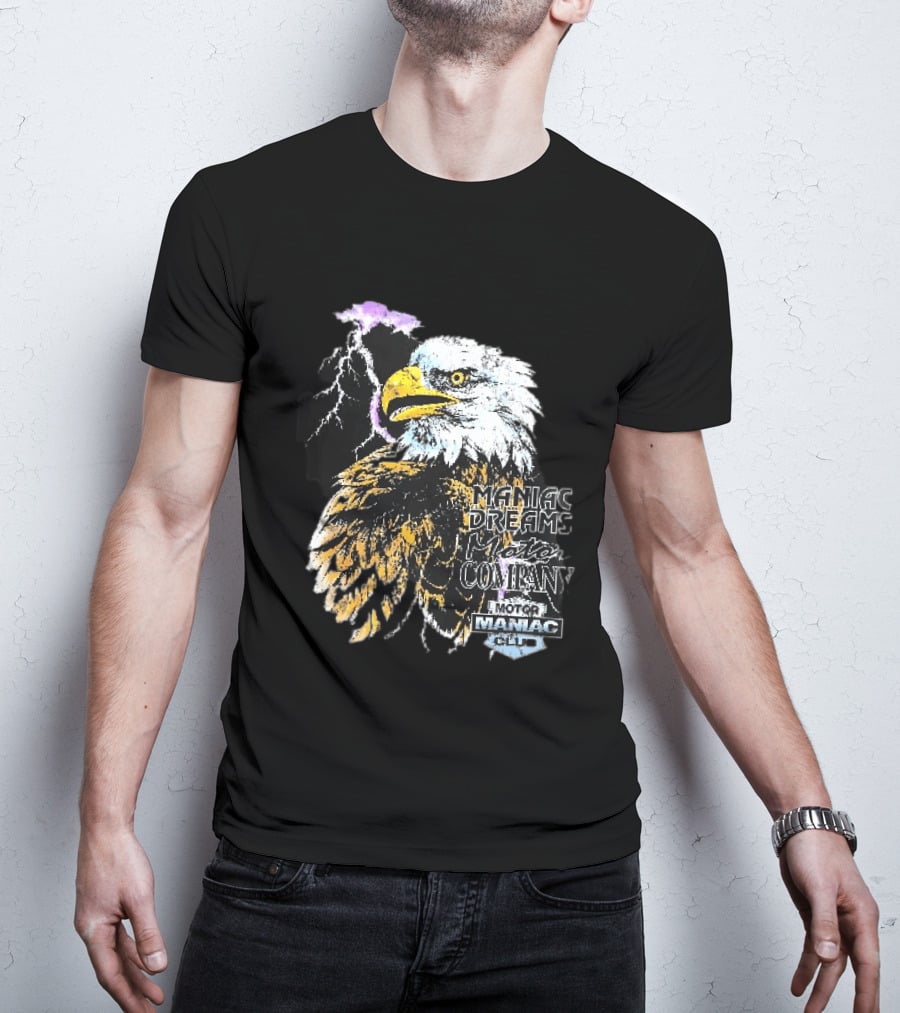 Maniac Dreams Motor Company Bald Eagle Purple Lightning Bolt Club T-Shirt