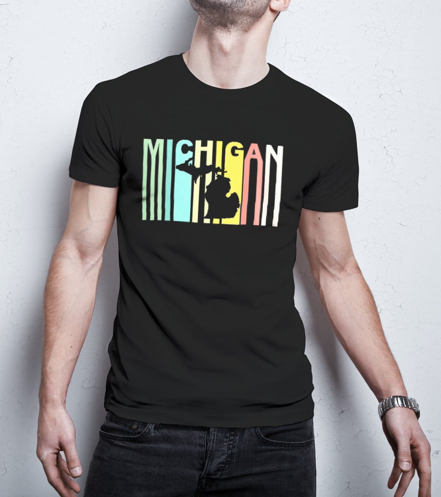 Michigan Colorful Vertical Stripe Map T-Shirt