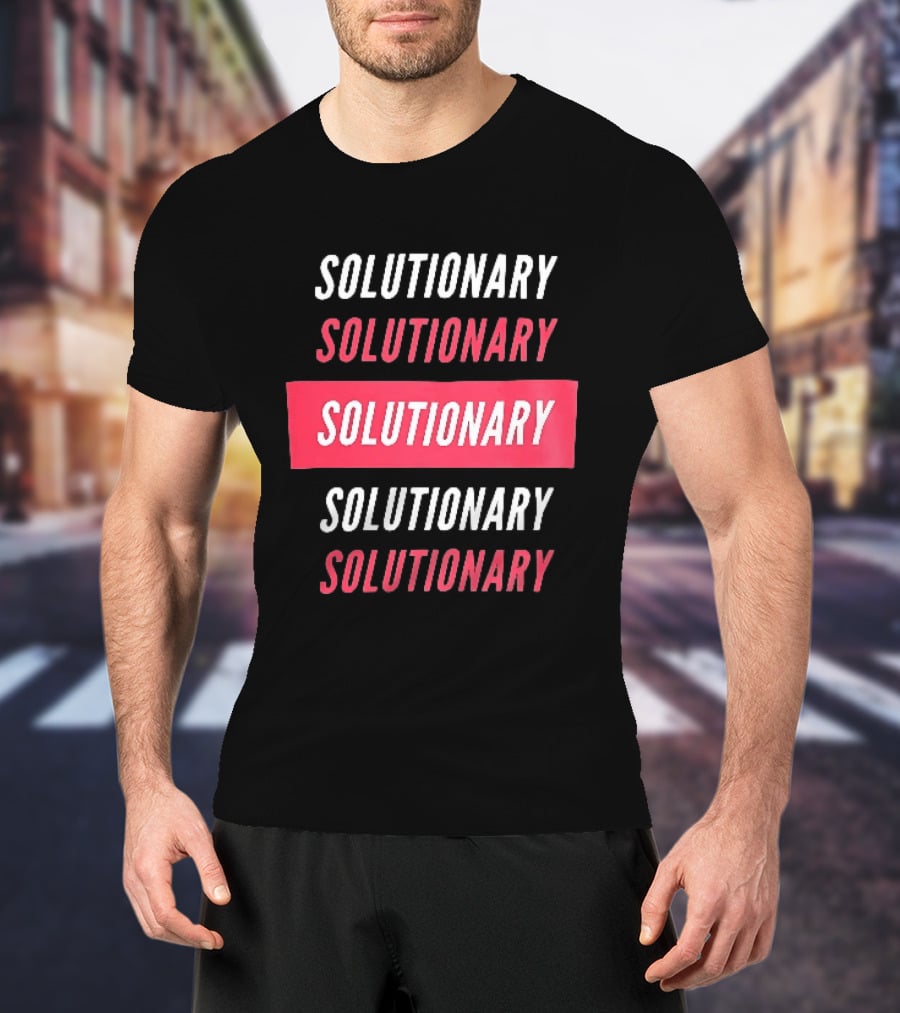 SOLUTIONARY Stacked Text Slanted Red Rectangle T-Shirt