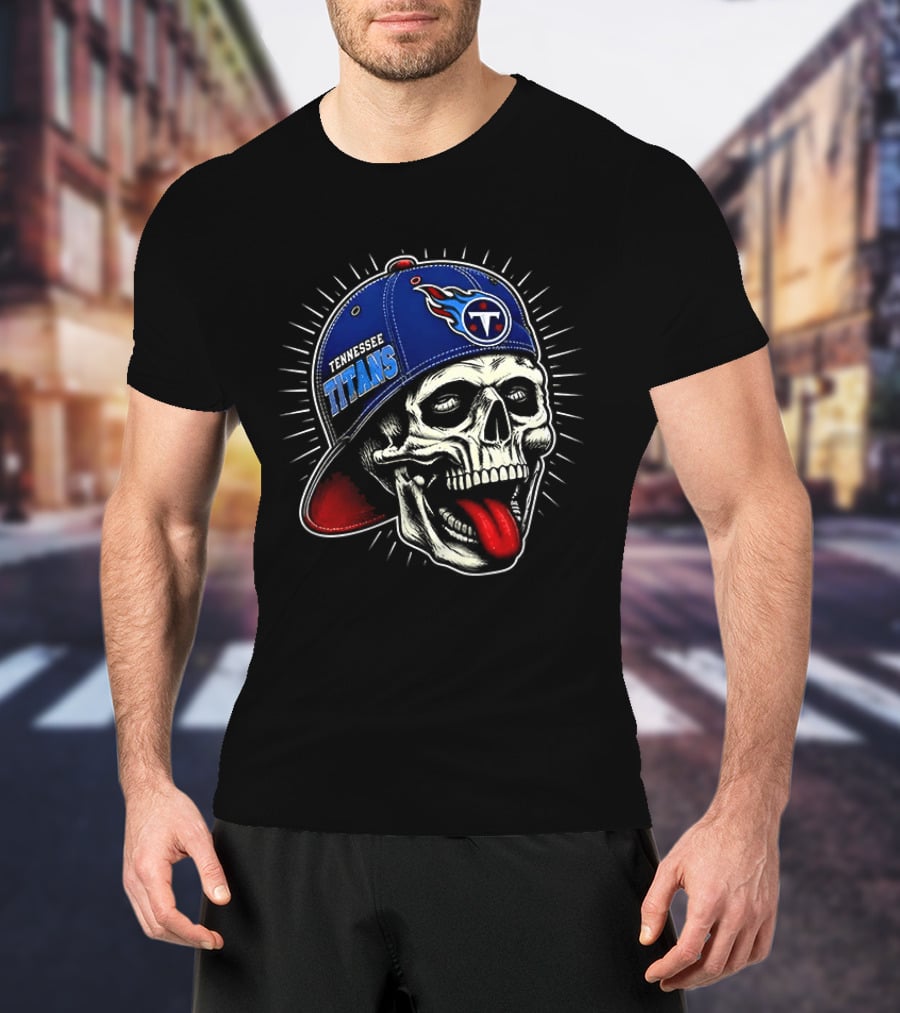Tennessee Titans Skull Cap Logo Tongue Out T-Shirt