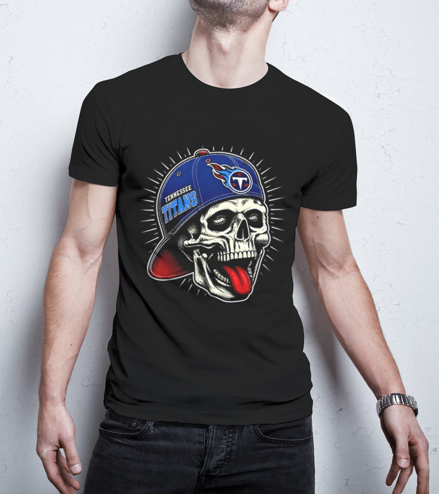 Tennessee Titans Skull Cap Logo Tongue Out T-Shirt