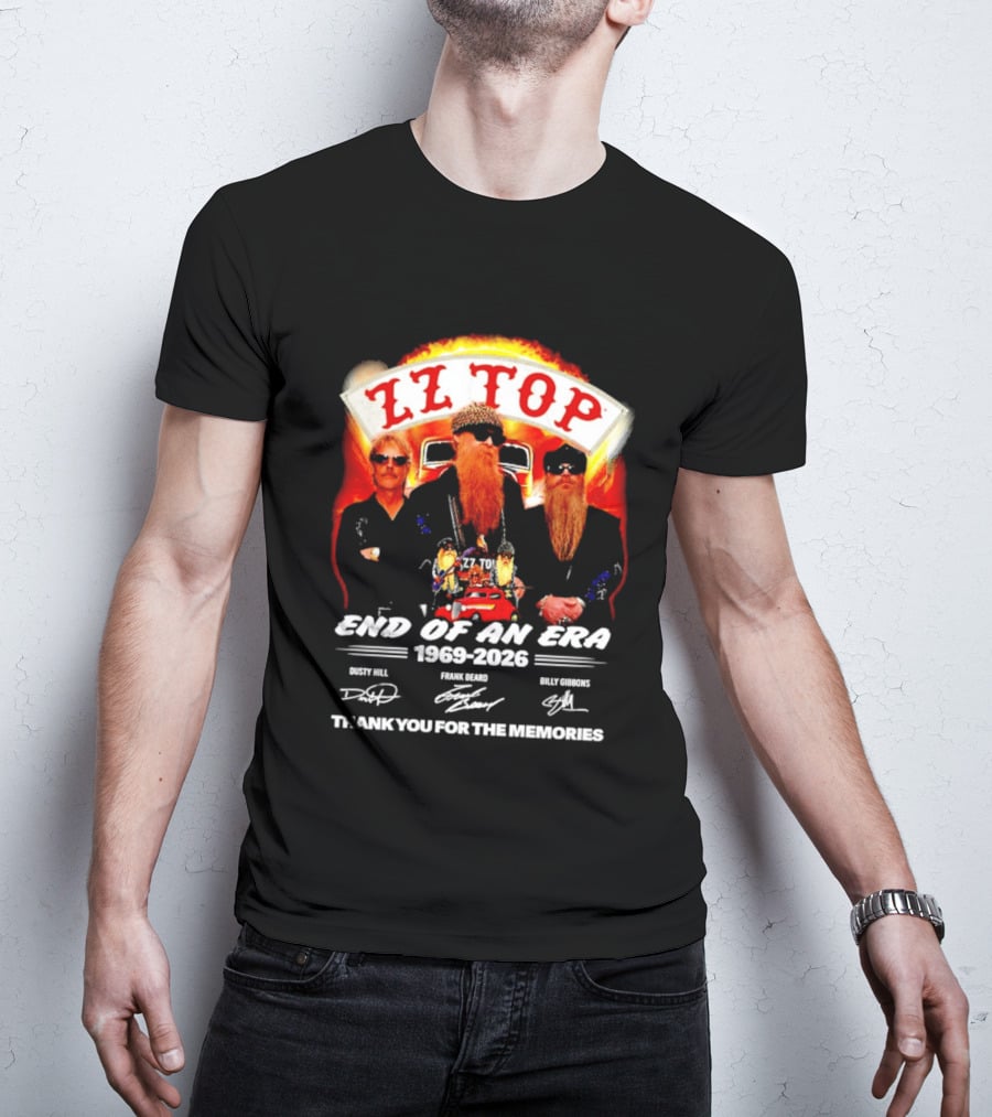 ZZ Top End Of An Era 1969 2026 Dusty Hill Frank Beard Billy Gibbons Thank You For The Memories T-Shirt