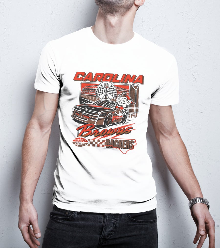 Carolina Browns Backers Racing Stadium Elf Car Checked Flag T-Shirt