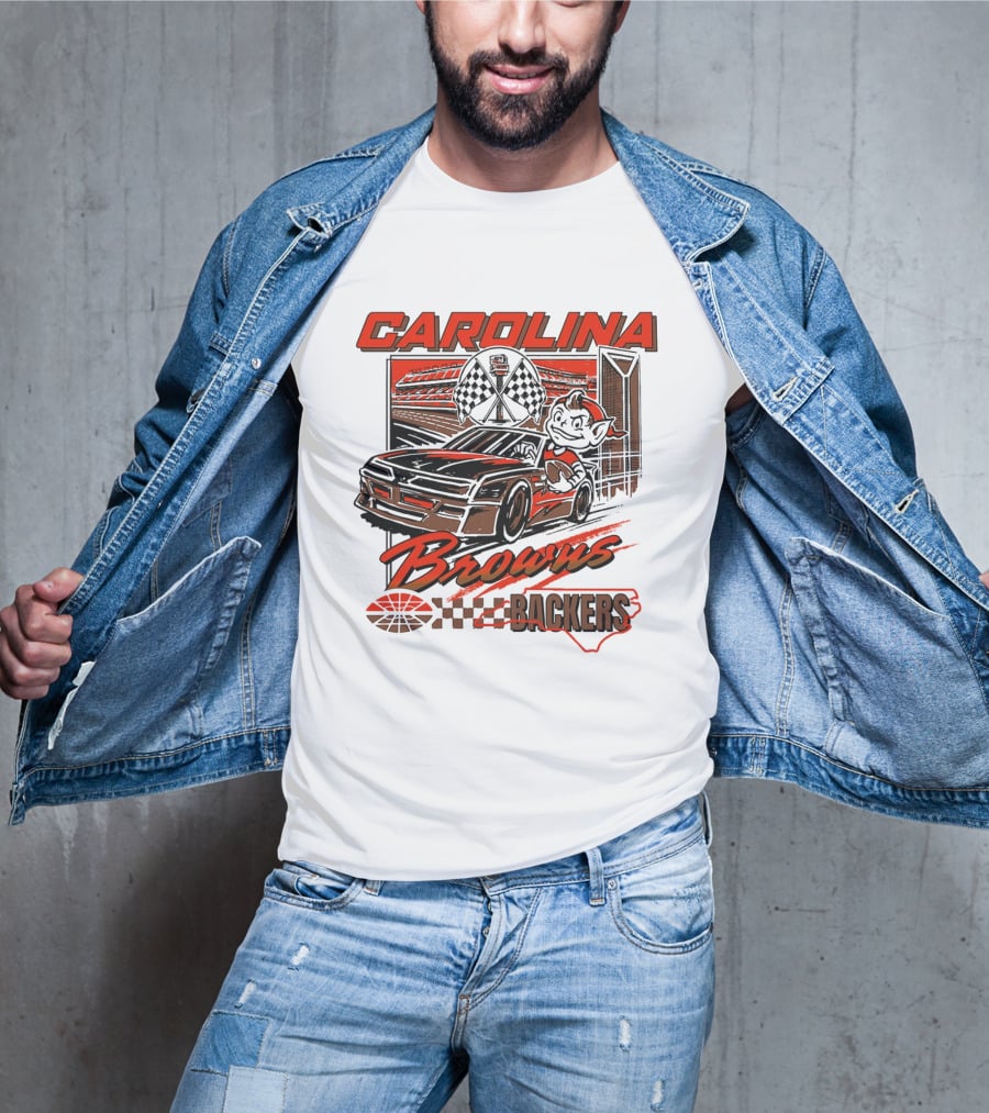 Carolina Browns Backers Racing Stadium Elf Car Checked Flag T-Shirt