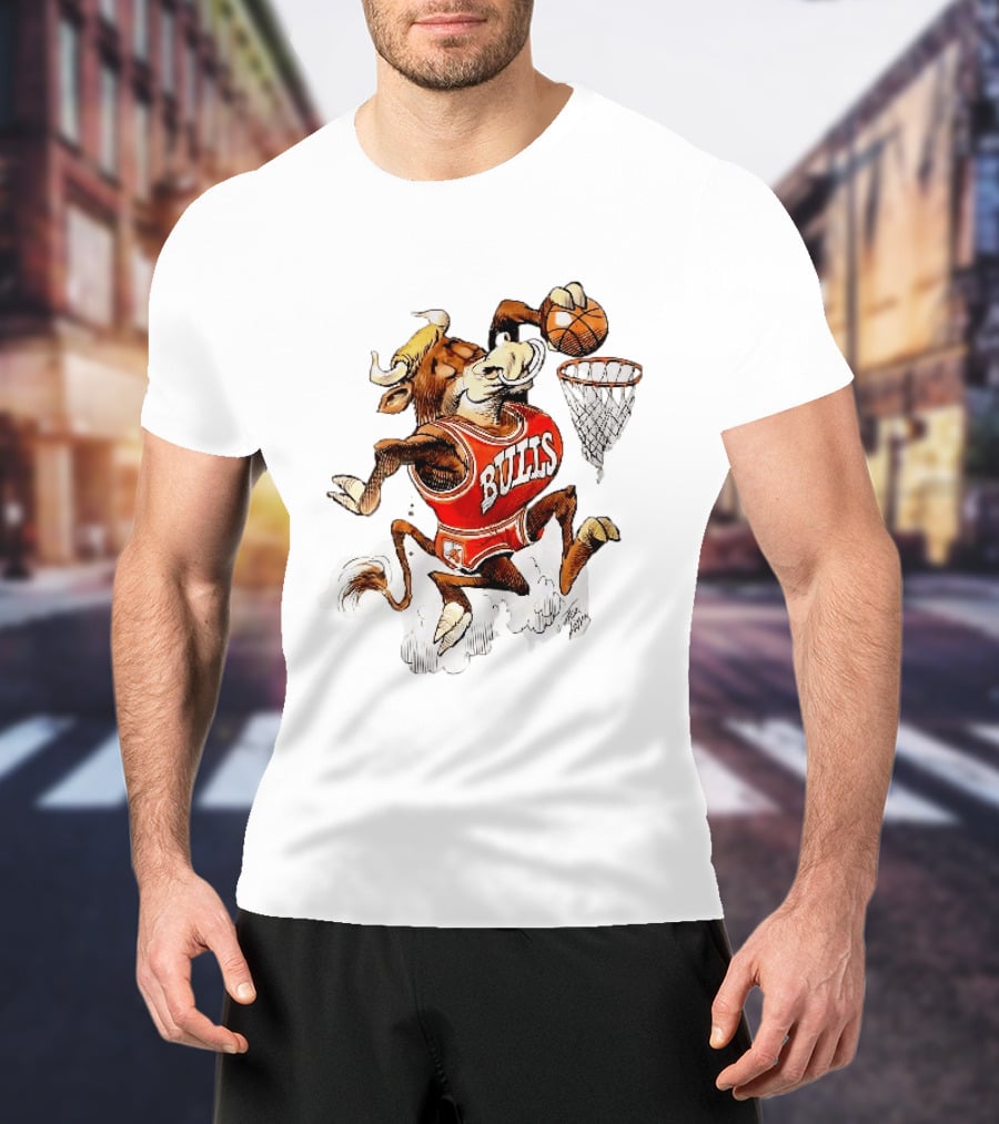 Chicago Bulls NBA Jack Davis Cartoon Caricature Dunking Basketball Hoop Sports Fanatic T-Shirt