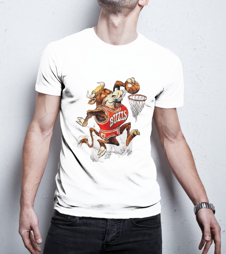 Chicago Bulls NBA Jack Davis Cartoon Caricature Dunking Basketball Hoop Sports Fanatic T-Shirt