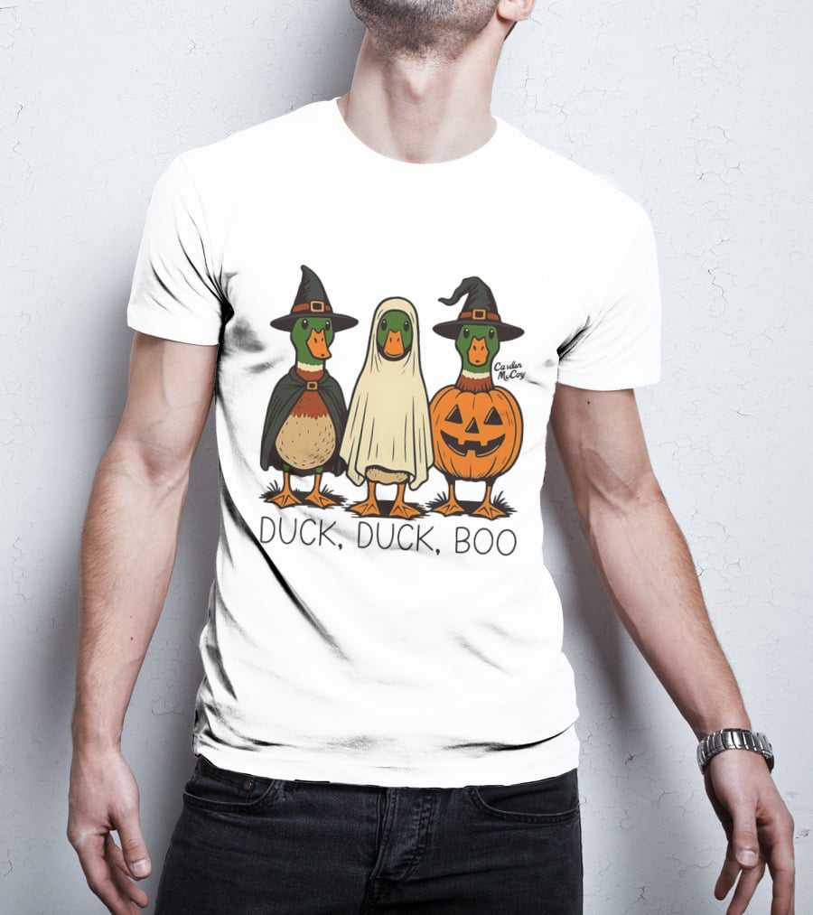 Duck Duck Boo Halloween 2026 Duck Trio In Costumes T-Shirt