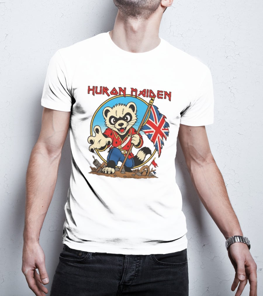 Huron Maiden Ferret Holding British Union Jack Flag T-Shirt