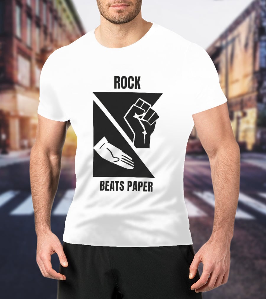 Rock Beats Paper Clenched Fist Open Palm Geometric Split T-Shirt
