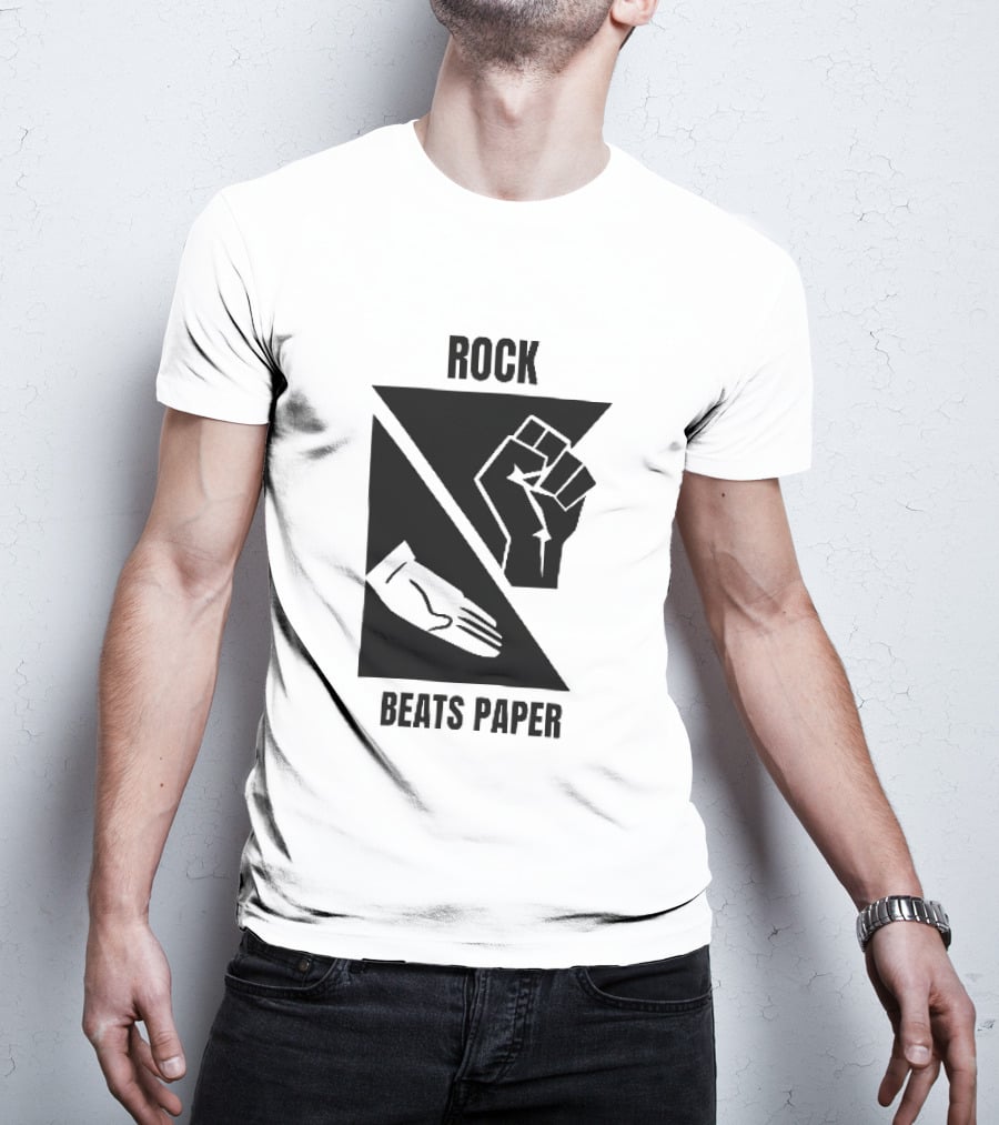 Rock Beats Paper Clenched Fist Open Palm Geometric Split T-Shirt