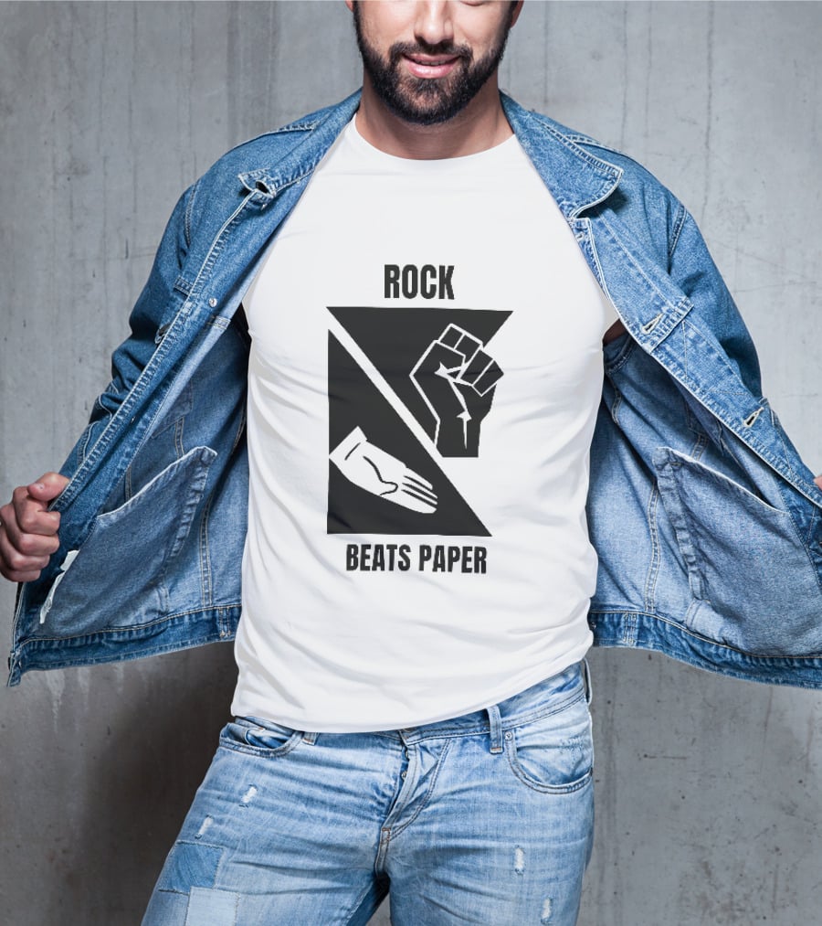 Rock Beats Paper Clenched Fist Open Palm Geometric Split T-Shirt