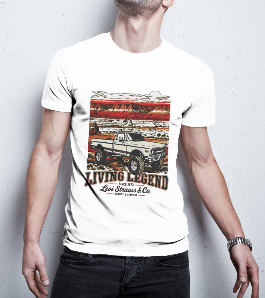 Living Legend Since 1873 Levi Strauss Co Vintage Truck Desert Scene T-Shirt