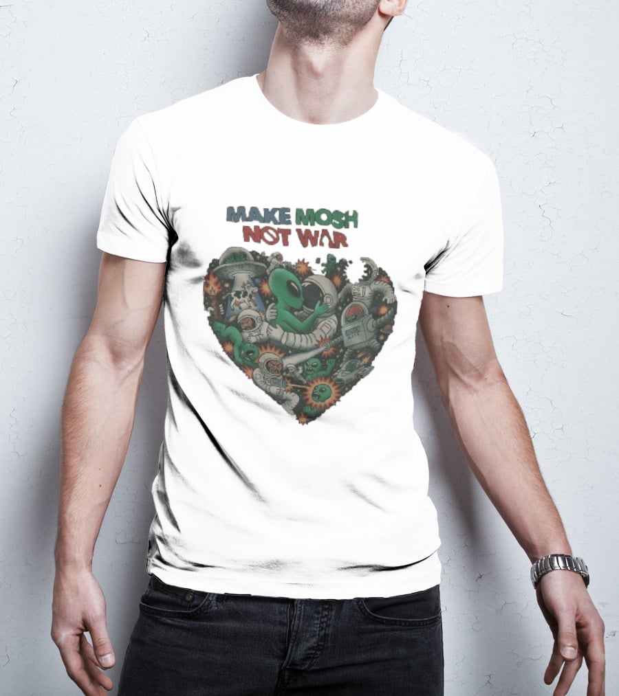 Make Mosh Not War Alien Astronauts Heart Explosion T-Shirt
