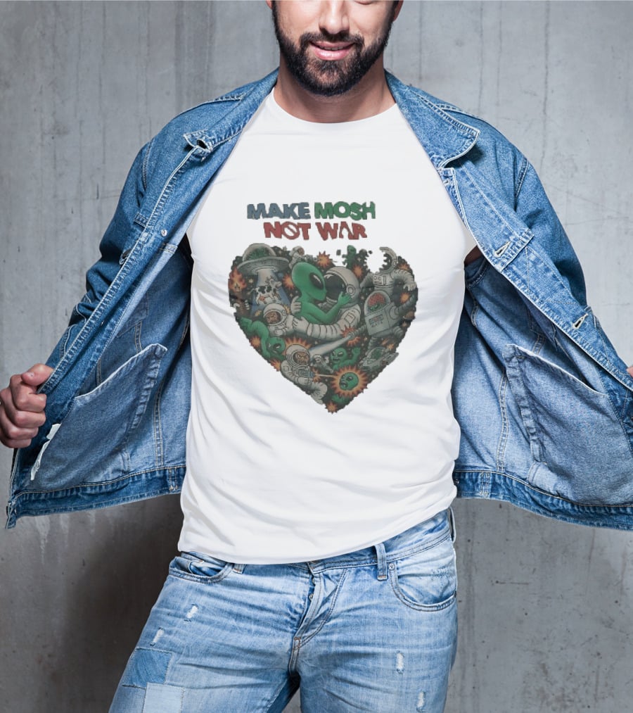 Make Mosh Not War Alien Astronauts Heart Explosion T-Shirt