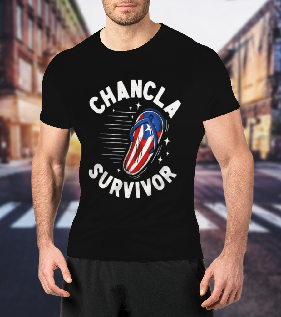 Chancla Survivor Puerto Rico Flag Flip Flop Novelty T-Shirt