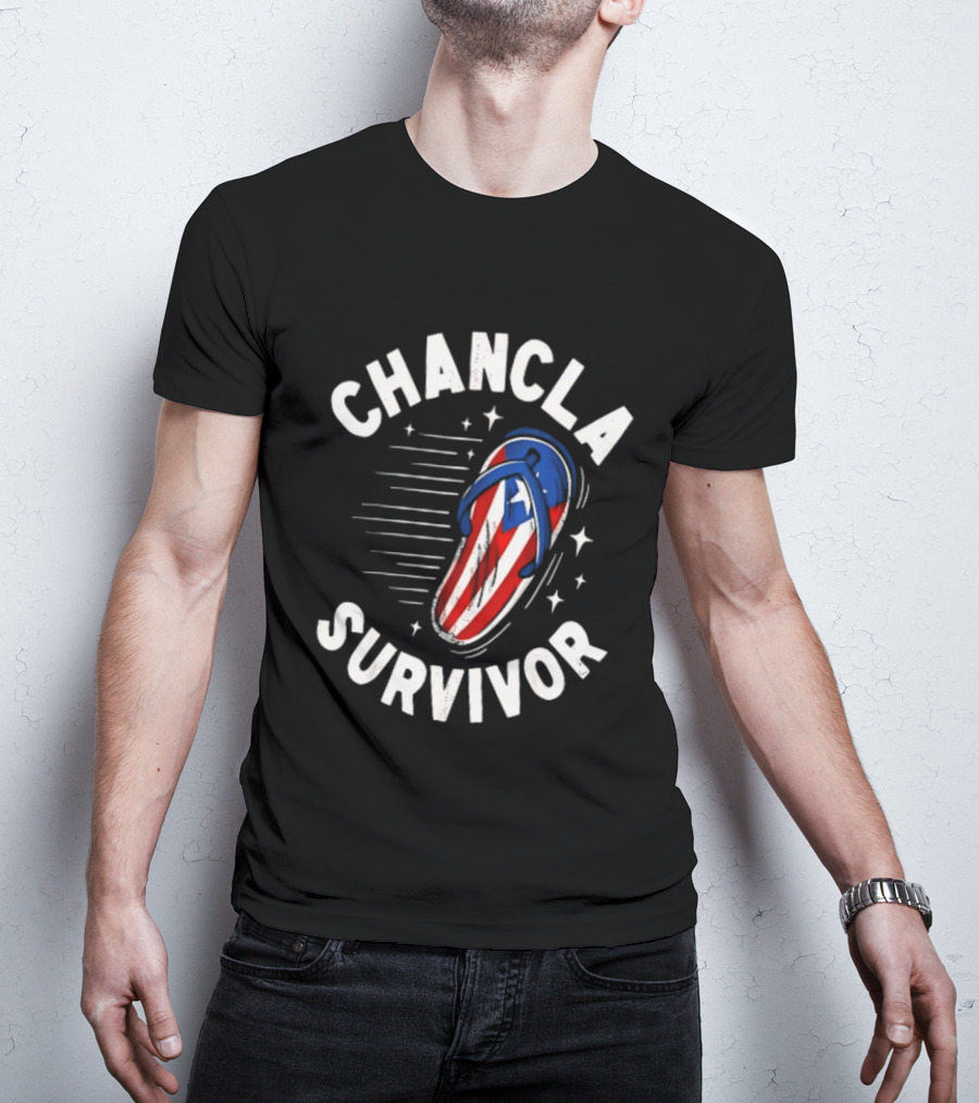 Chancla Survivor Puerto Rico Flag Flip Flop Novelty T-Shirt