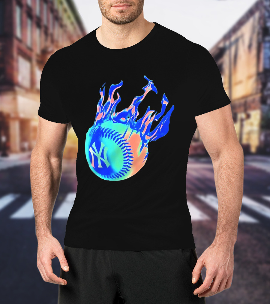 New York Yankees MLB Flaming Baseball Iconic Sports Team T-Shirt