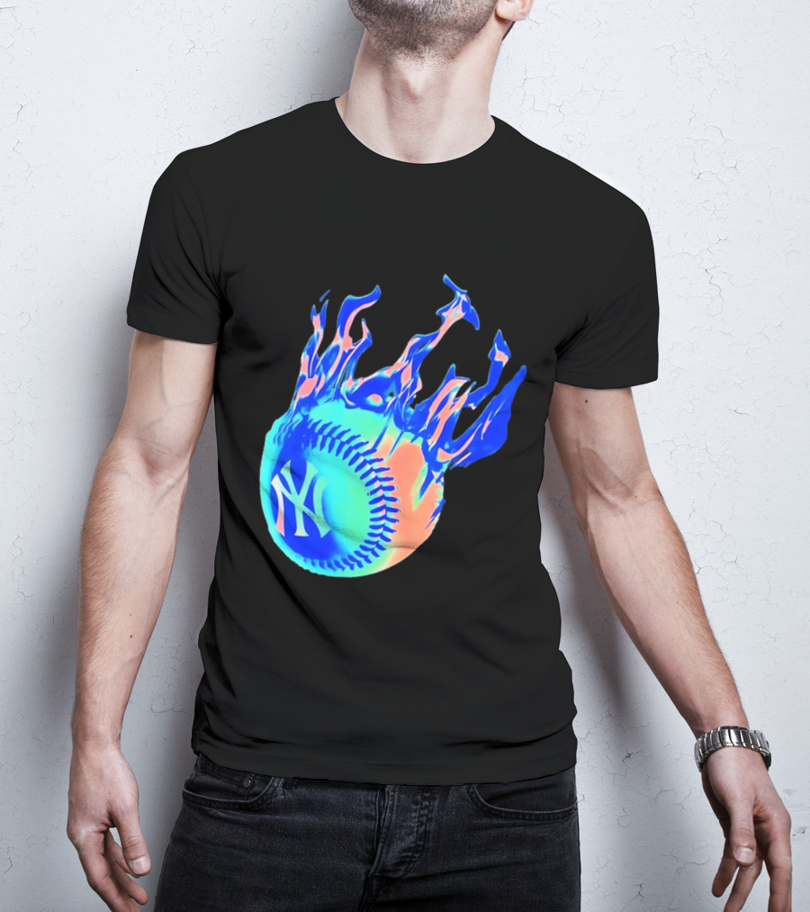 New York Yankees MLB Flaming Baseball Iconic Sports Team T-Shirt