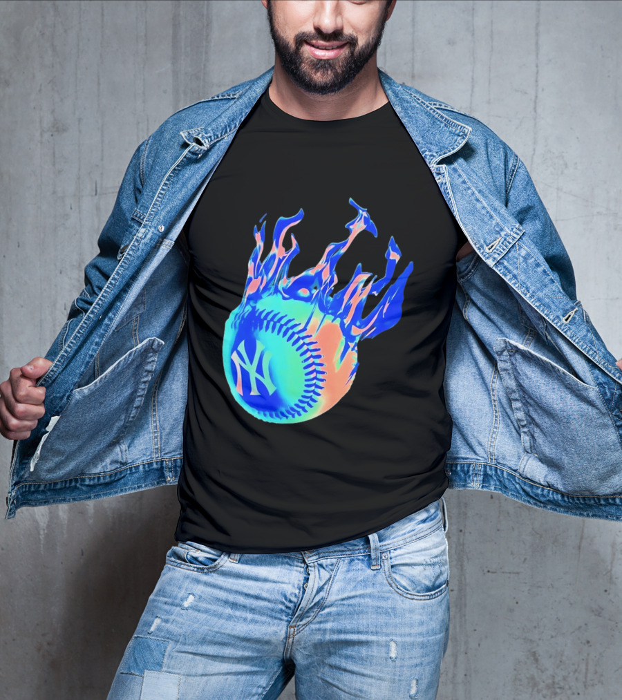 New York Yankees MLB Flaming Baseball Iconic Sports Team T-Shirt