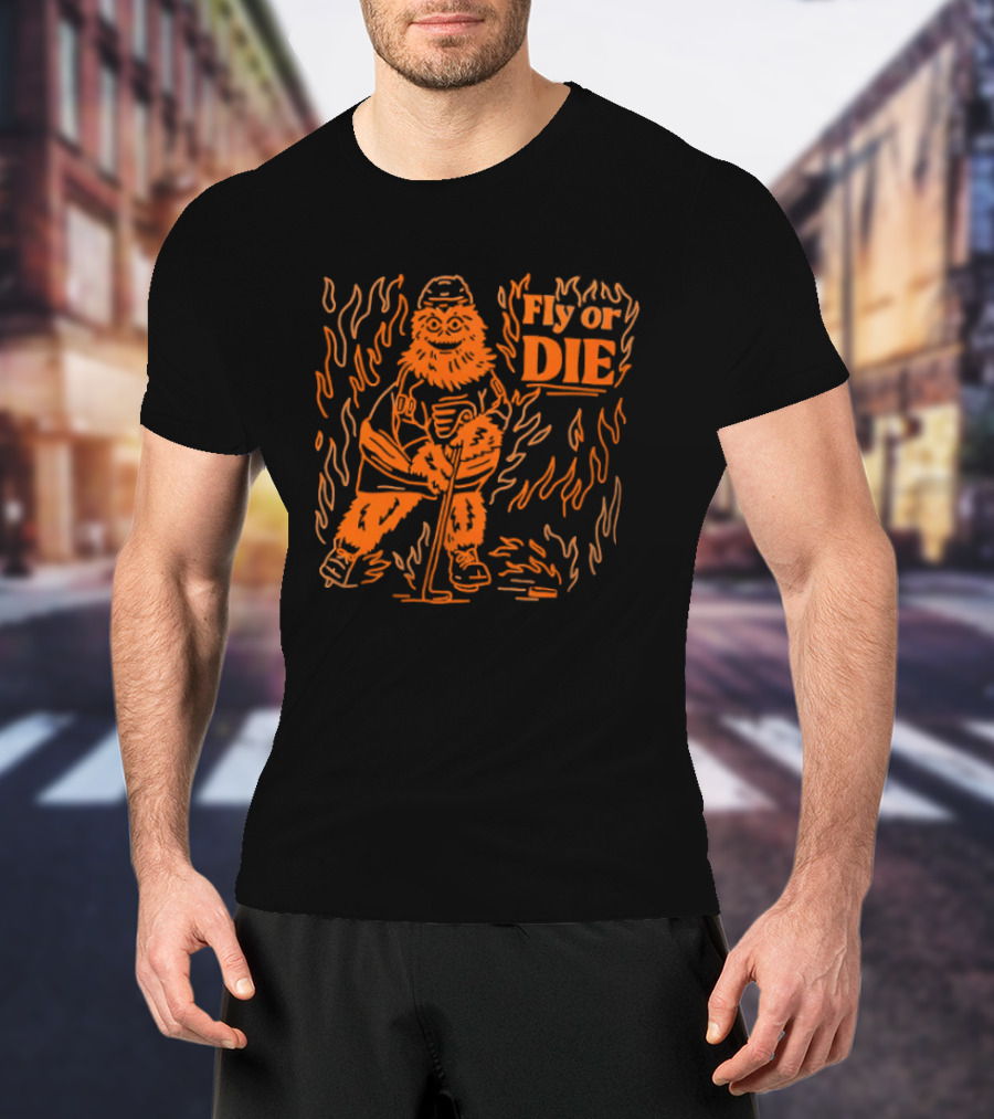 Fly Or Die Gritty Philadelphia Flyers Hockey Flame T-Shirt