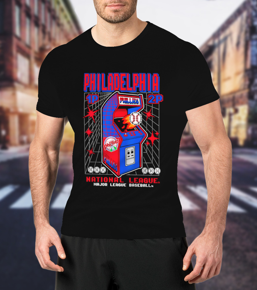 Philadelphia Phillies 1P 2P National League Major League Baseball Arcade T-Shirt