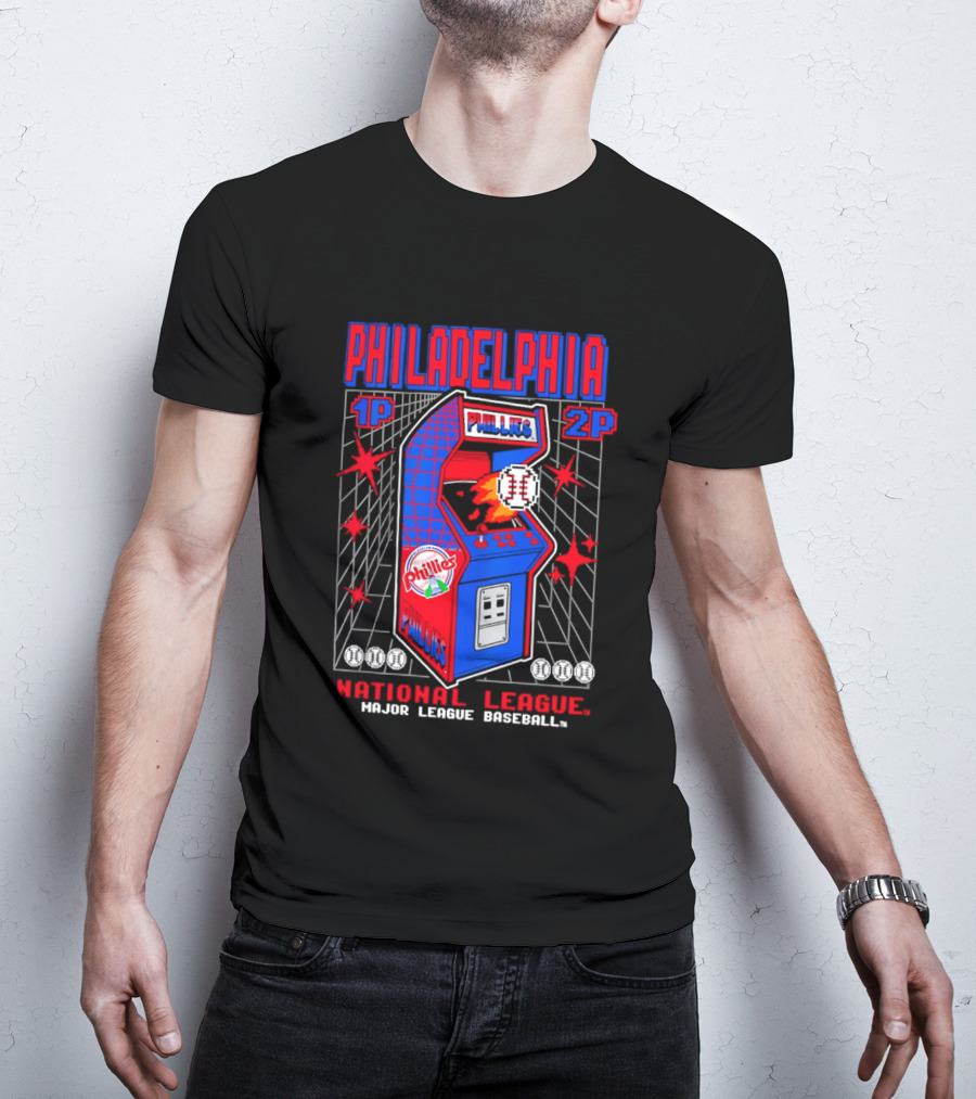 Philadelphia Phillies 1P 2P National League Major League Baseball Arcade T-Shirt