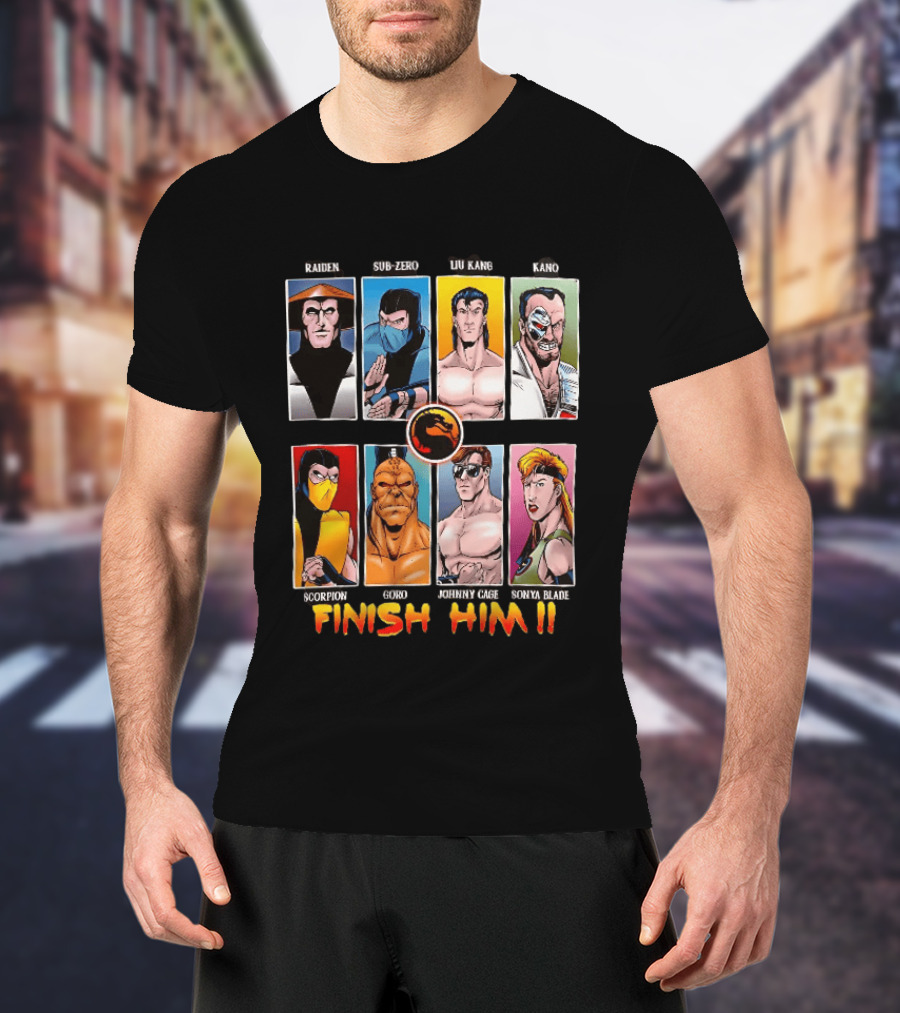 Raiden Sub Zero Liu Kang Kano Scorpion Goro Johnny Cage Sonya Blade Finish Him Mortal Kombat T-Shirt