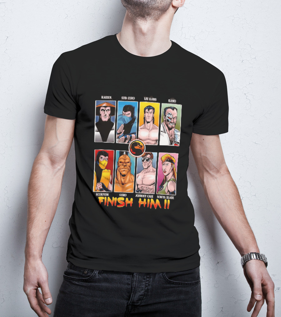 Raiden Sub Zero Liu Kang Kano Scorpion Goro Johnny Cage Sonya Blade Finish Him Mortal Kombat T-Shirt