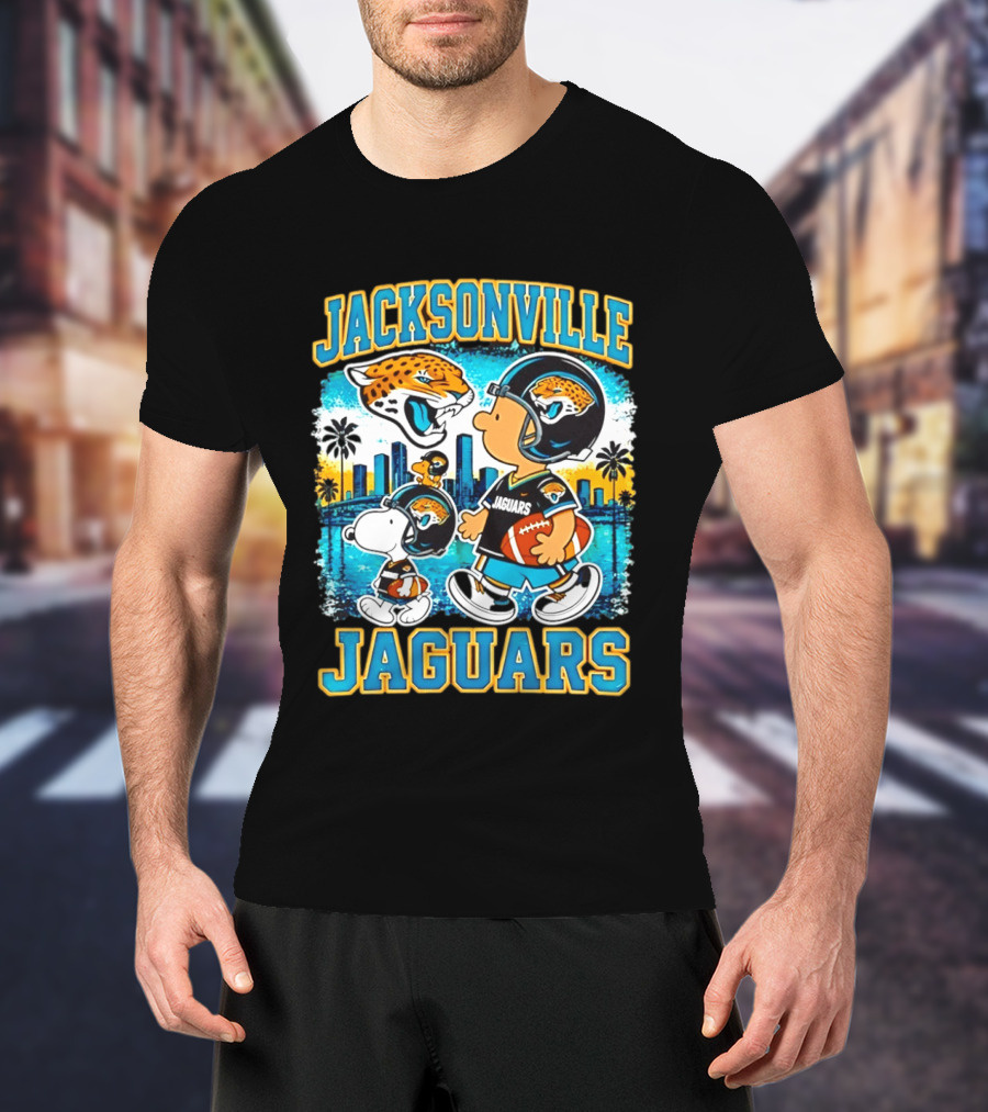 Jacksonville Jaguars Snoopy Woodstock Skyline 2026 Football T-Shirt