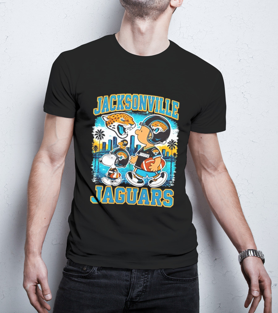 Jacksonville Jaguars Snoopy Woodstock Skyline 2026 Football T-Shirt
