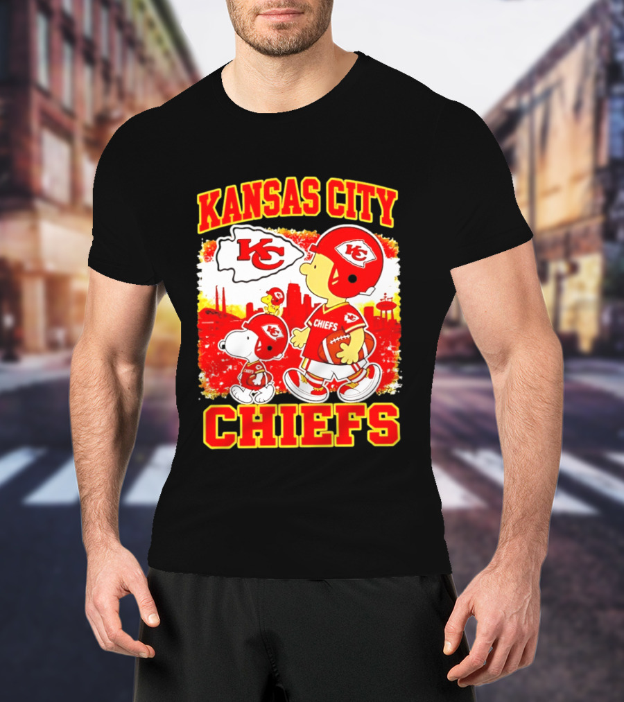 Kansas City Chiefs Snoopy Woodstock Skyline Football 2026 T-Shirt