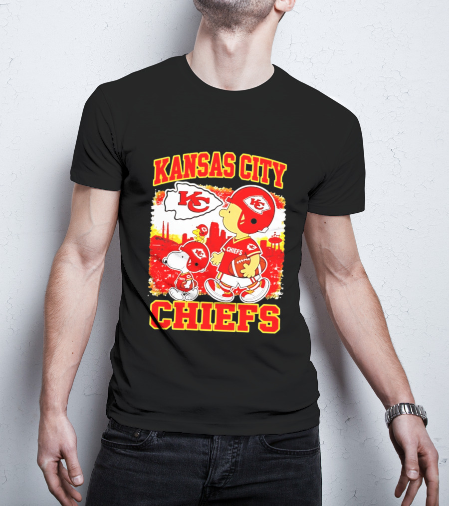 Kansas City Chiefs Snoopy Woodstock Skyline Football 2026 T-Shirt