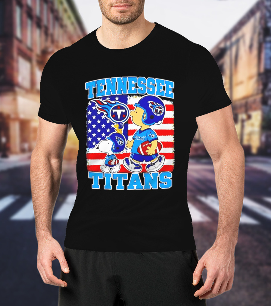 Tennessee Titans Snoopy Woodstock American Flag NFL Football 2026 T-Shirt
