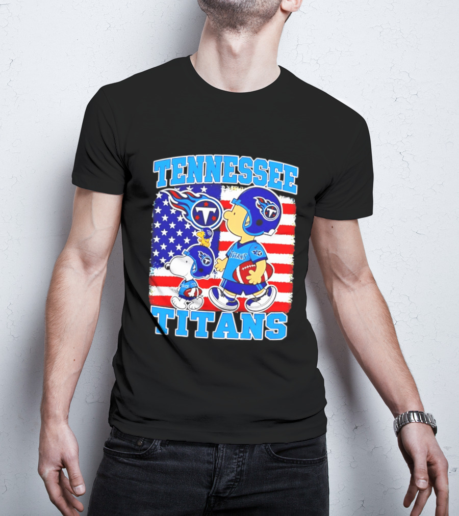 Tennessee Titans Snoopy Woodstock American Flag NFL Football 2026 T-Shirt
