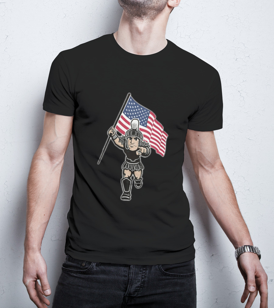 Spartan Warrior Carrying American Flag T-Shirt