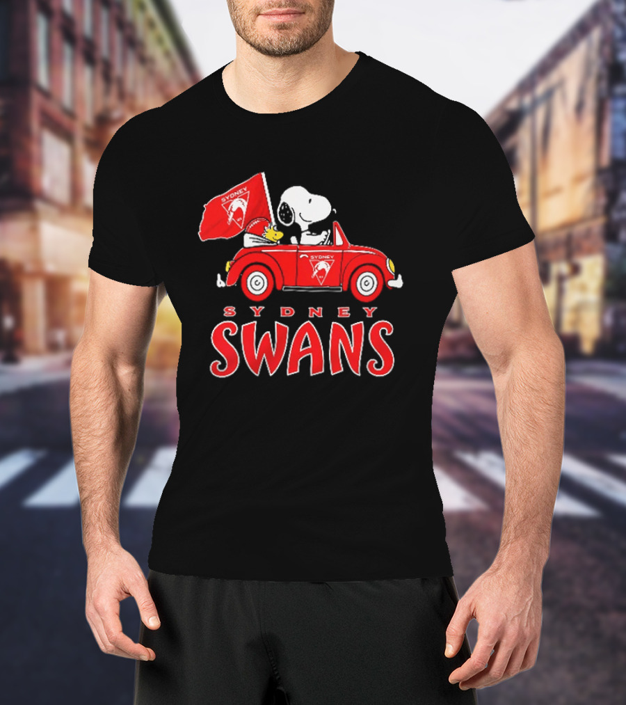 Sydney Swans Snoopy Woodstock Red Car Banner T-Shirt