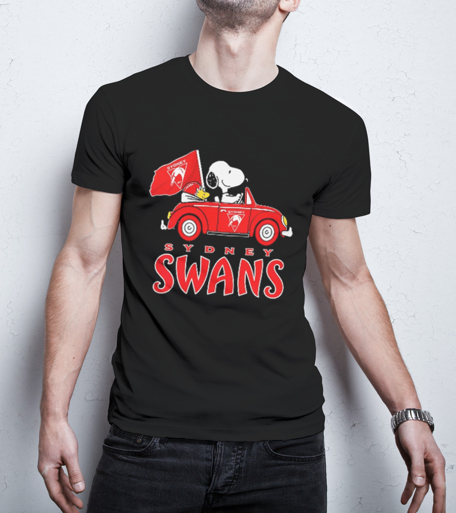 Sydney Swans Snoopy Woodstock Red Car Banner T-Shirt