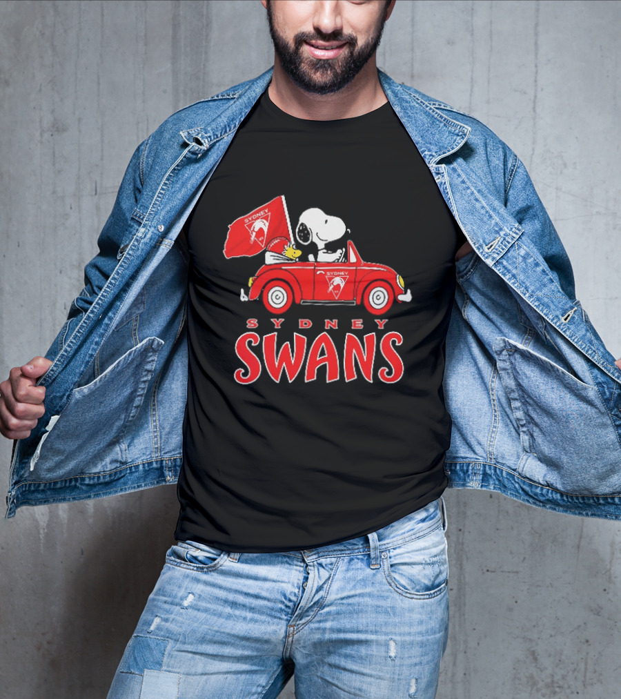 Sydney Swans Snoopy Woodstock Red Car Banner T-Shirt