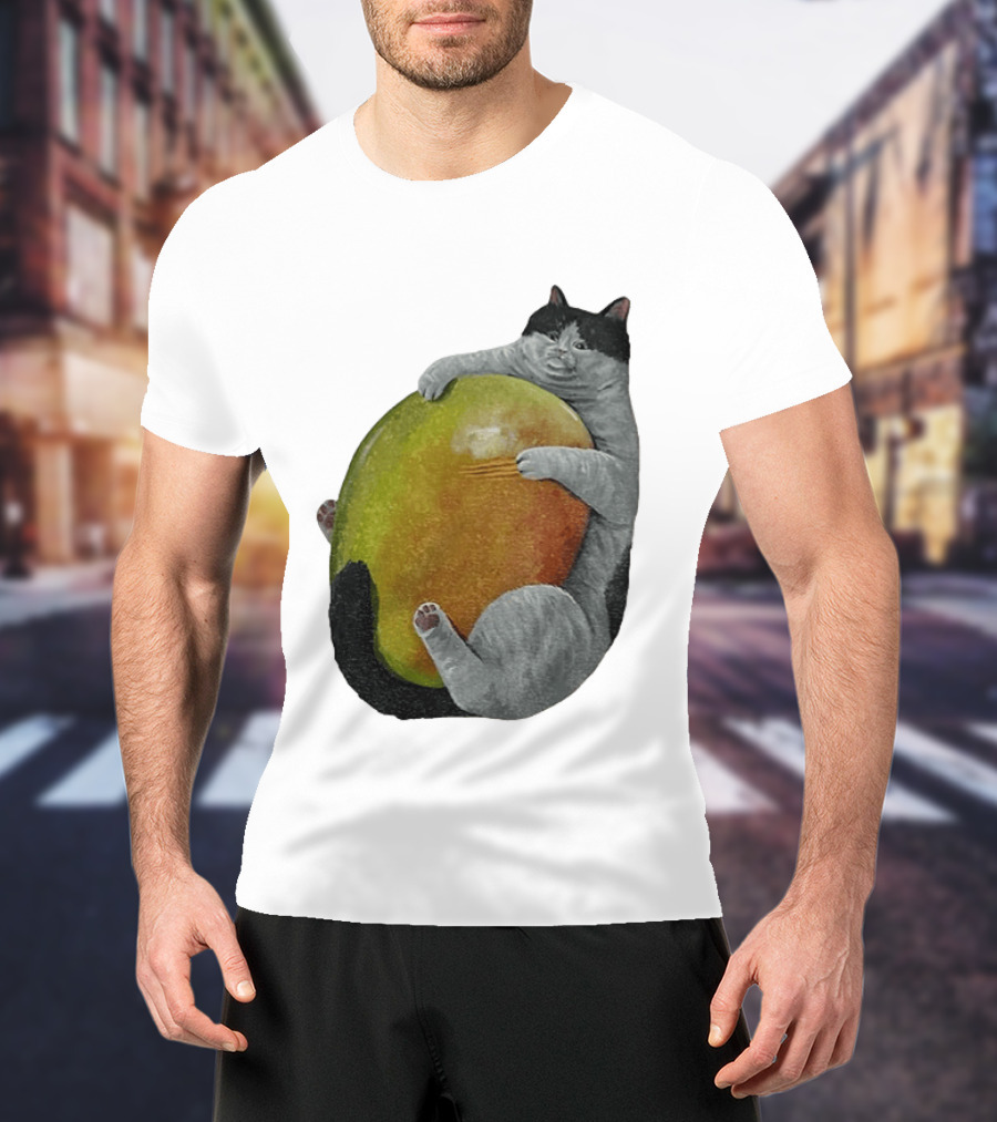 Cat Hugging Giant Mango Fruit T-Shirt