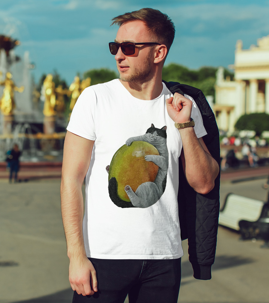 Cat Hugging Giant Mango Fruit T-Shirt